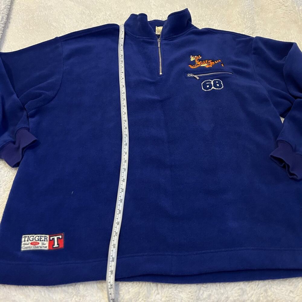 Disney Tiger Embroidered Unisex Fleece Jacket Blue XL Quarter Zip Long Sleeve - Picture 3 of 7